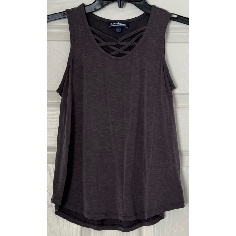 Girls Freshman Gray Criss-Cross Tank Top L